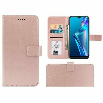 Oppo A12s Hoesje Met Pasjeshouder Bookcase Rose Goud