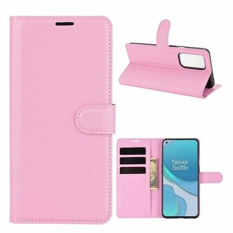 OnePlus 9 Hoesje Met Pasjeshouder Bookcase Roze