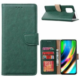 Motorola G9 Plus Hoesje Met Pasjeshouder Bookcase Donkergroen