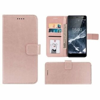 Nokia 5.1 Hoesje Met Pasjeshouder Bookcase Rose Goud