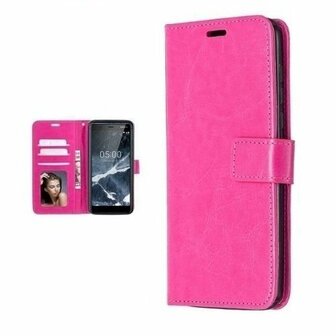 Nokia 5.1 Hoesje Met Pasjeshouder Bookcase Roze
