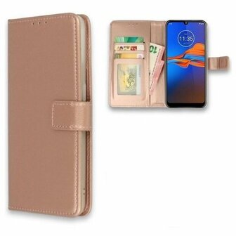 Motorola E6 Plus Hoesje Met Pasjeshouder Bookcase Rose Goud