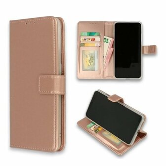 Motorola One Hyper Hoesje Met Pasjeshouder Bookcase Rose Goud