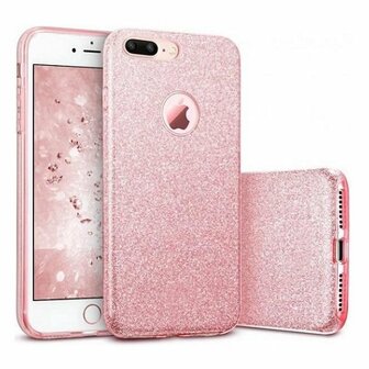 iPhone 8 Plus Siliconen Glitter Hoesje Rose Goud