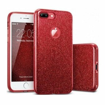 iPhone 8 Plus Siliconen Glitter Hoesje Rood