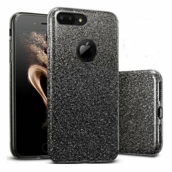 iPhone 8 Plus Siliconen Glitter Hoesje Zwart