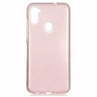 Samsung A11 Siliconen Glitter Hoesje Rose Goud