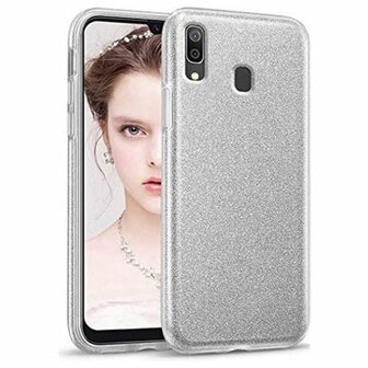 Samsung A20e Siliconen Glitter Hoesje Zilver