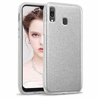 Samsung A01 Siliconen Glitter Hoesje Zilver