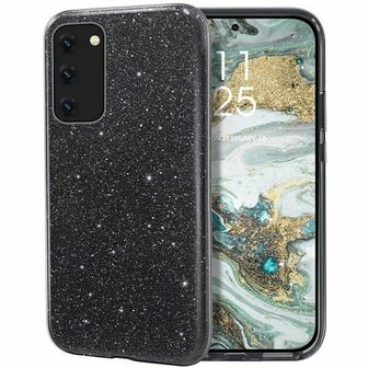 Samsung S20 Plus Siliconen Glitter Hoesje Zwart