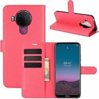 Nokia 5.4 Hoesje Met Pasjeshouder Bookcase Roze