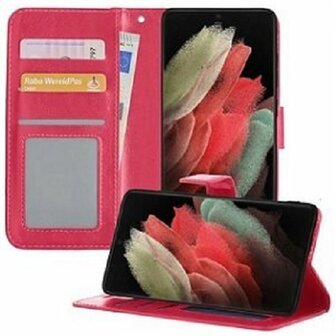 Samsung Galaxy S21 Ultra Hoesje Met Pasjeshouder Bookcase Roze