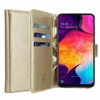 Samsung A30s Hoesje Met Pasjeshouder Bookcase Goud