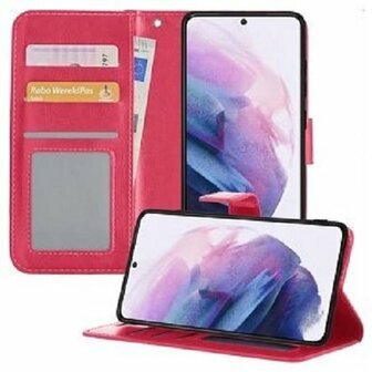 Samsung Galaxy S21 Hoesje Met Pasjeshouder Bookcase Roze