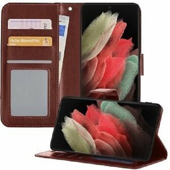 Samsung Galaxy S21 Ultra Hoesje Met Pasjeshouder Bookcase Bruin