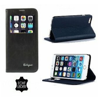 Kaiyue iPhone 6 6s Hoesje Echt Leder Zwart