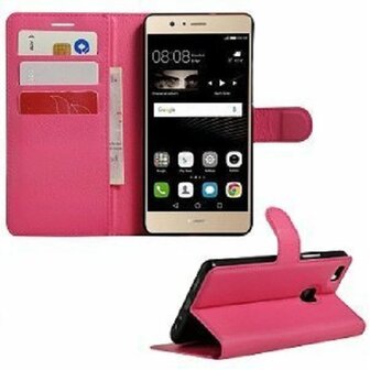 Huawei P9 Lite Hoesje Met Pasjeshouder Bookcase Roze