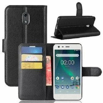 Nokia 2 Hoesje Met Pasjeshouder Bookcase Zwart