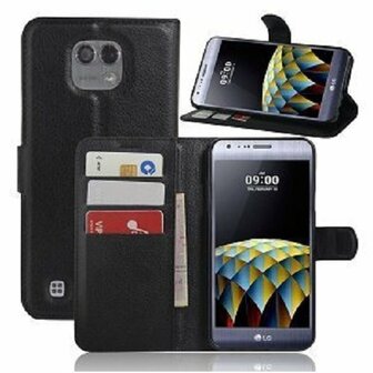 LG X Cam Hoesje Met Pasjeshouder Bookcase Zwart