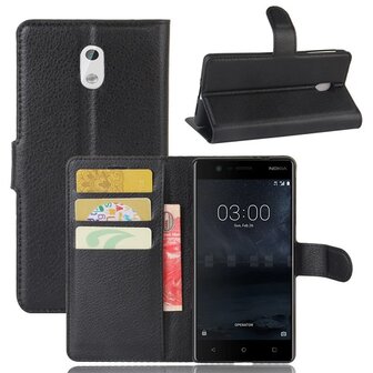 Nokia 3 Hoesje Met Pasjeshouder Bookcase Zwart