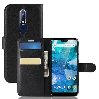 Nokia 7.1 Hoesje Met Pasjeshouder Bookcase Zwart