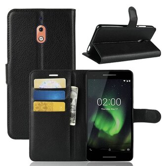 Nokia 2.1 Hoesje Met Pasjeshouder Bookcase Zwart
