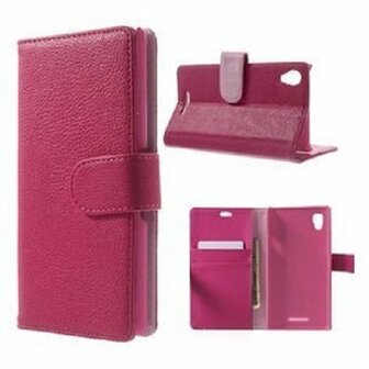 Sony Xperia M4 Aqua Hoesje Met Pasjeshouder Bookcase Roze