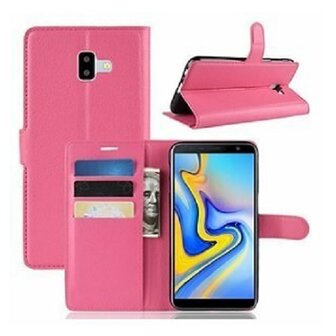 Samsung J6 Plus Hoesje Met Pasjeshouder Bookcase Roze