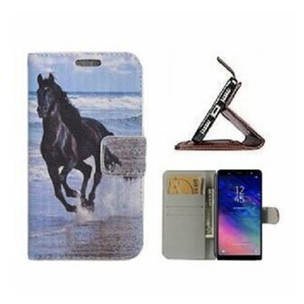 Samsung A6 Plus Hoesje Met Pasjeshouder Bookcase Zwarte Paard