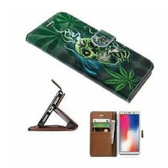 Huawei Y6 2018 Hoesje Met Pasjeshouder Bookcase Cannabis