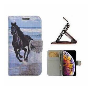 iPhone XS Max Hoesje Met Pasjeshouder Bookcase Zwarte Paard