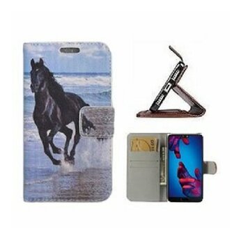 Huawei P20 Hoesje Met Pasjeshouder Bookcase Zwarte Paard