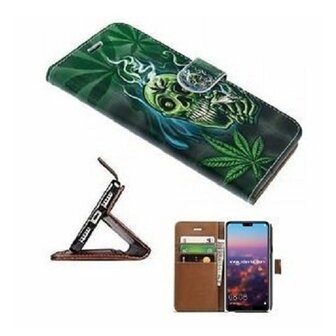Huawei P20 Hoesje Met Pasjeshouder Bookcase Cannabis
