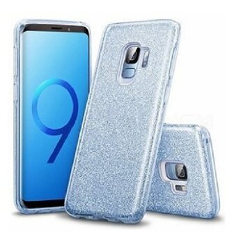 Samsung S9 PLUS Siliconen Glitter Hoesje Blauw