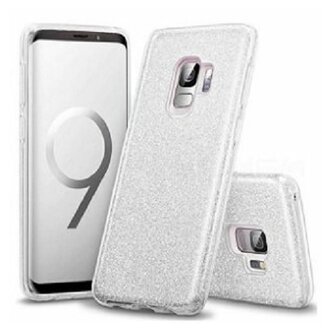 Samsung S9 PLUS Siliconen Glitter Hoesje Zilver