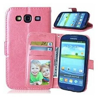 Samsung S3 Hoesje Met Pasjeshouder Bookcase Roze