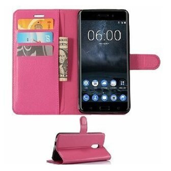 Nokia 6 Hoesje Met Pasjeshouder Bookcase Roze