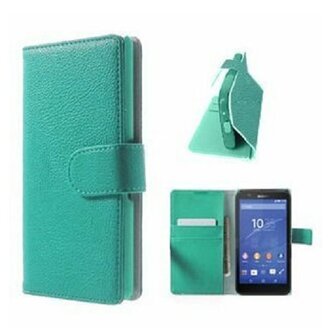 Sony Xperia E4 Hoesje Met Pasjeshouder Bookcase Turquoise