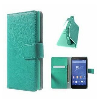 Sony Xperia E4 Hoesje Met Pasjeshouder Bookcase Turquoise