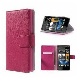 HTC Desire 300 Hoesje Met Pasjeshouder Bookcase Roze
