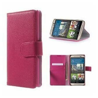 HTC One M9 Hoesje Met Pasjeshouder Bookcase Roze