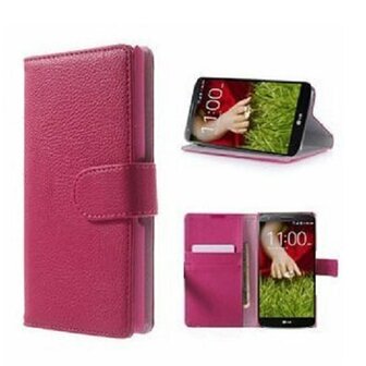 LG G2 Hoesje Met Pasjeshouder Bookcase Roze