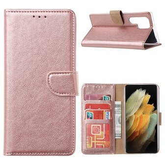 Samsung S22 Ultra Hoesje Met Pasjeshouder Bookcase Rose Goud 